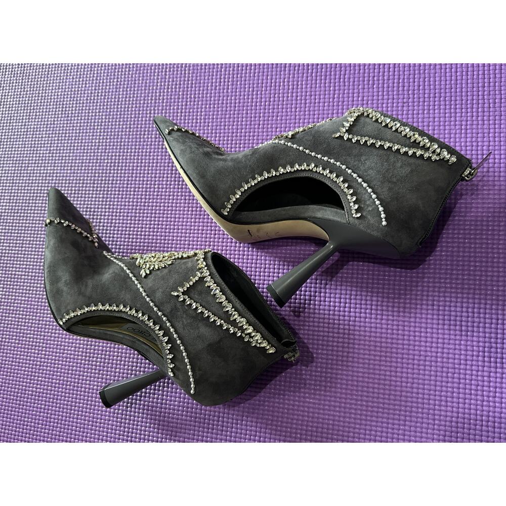 $2325 Jimmy Choo Ankle Boots NEW Size 37.5 Crystal Embellished Pointed Toe Suede